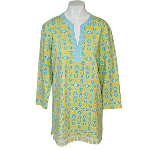 J. McLaughlin Boca Tunic Size Large 3/4 Sleeve Beachwalk Geo Print Nylon Spandex